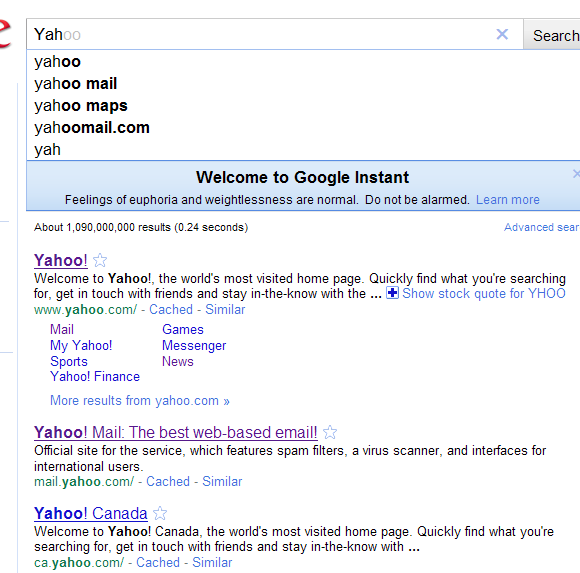 Sobre Google y los resultados instantáneos Sobre Google y los resultados instantáneos